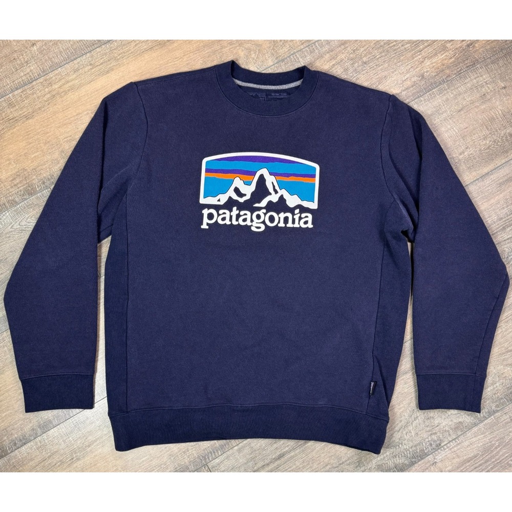 Patagonia Sweatshirt Fitz Roy Horizons Uprisal Crew Navy Logo Hike Mens Medium